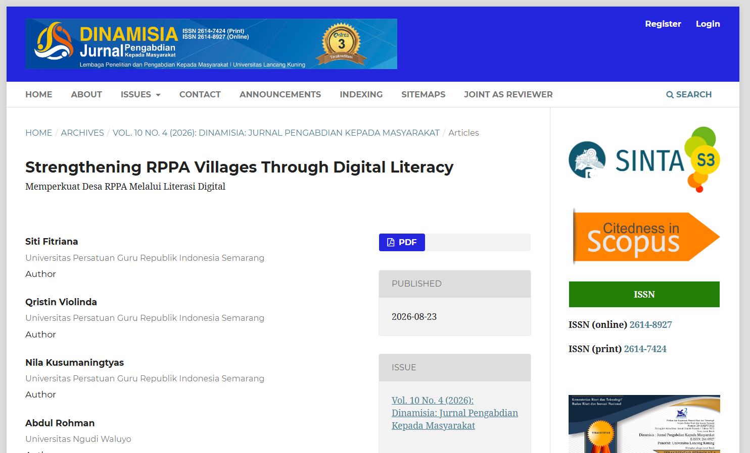 Jurnal: Strengthening RPPA Villages Through Digital Literacy